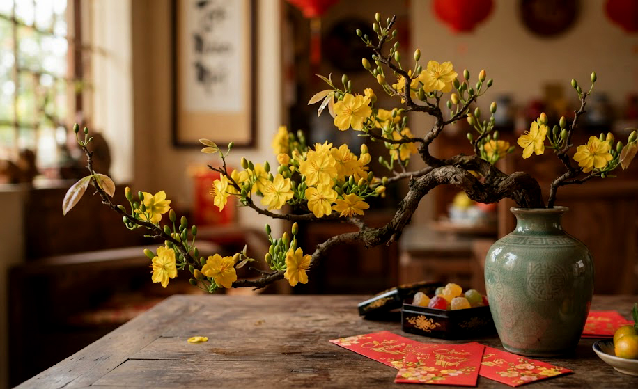 Màu sắc trong văn hóa dân gian. Hoa mai vàng, tượng trưng của lộc tài